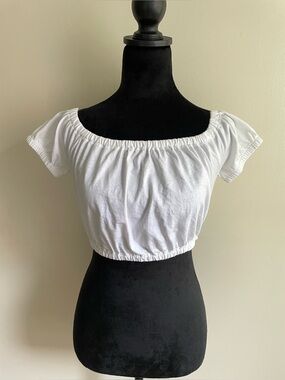 Wilfred Aritzia White Cotton Off Shoulder Crop Top Puff Sleeve Size S